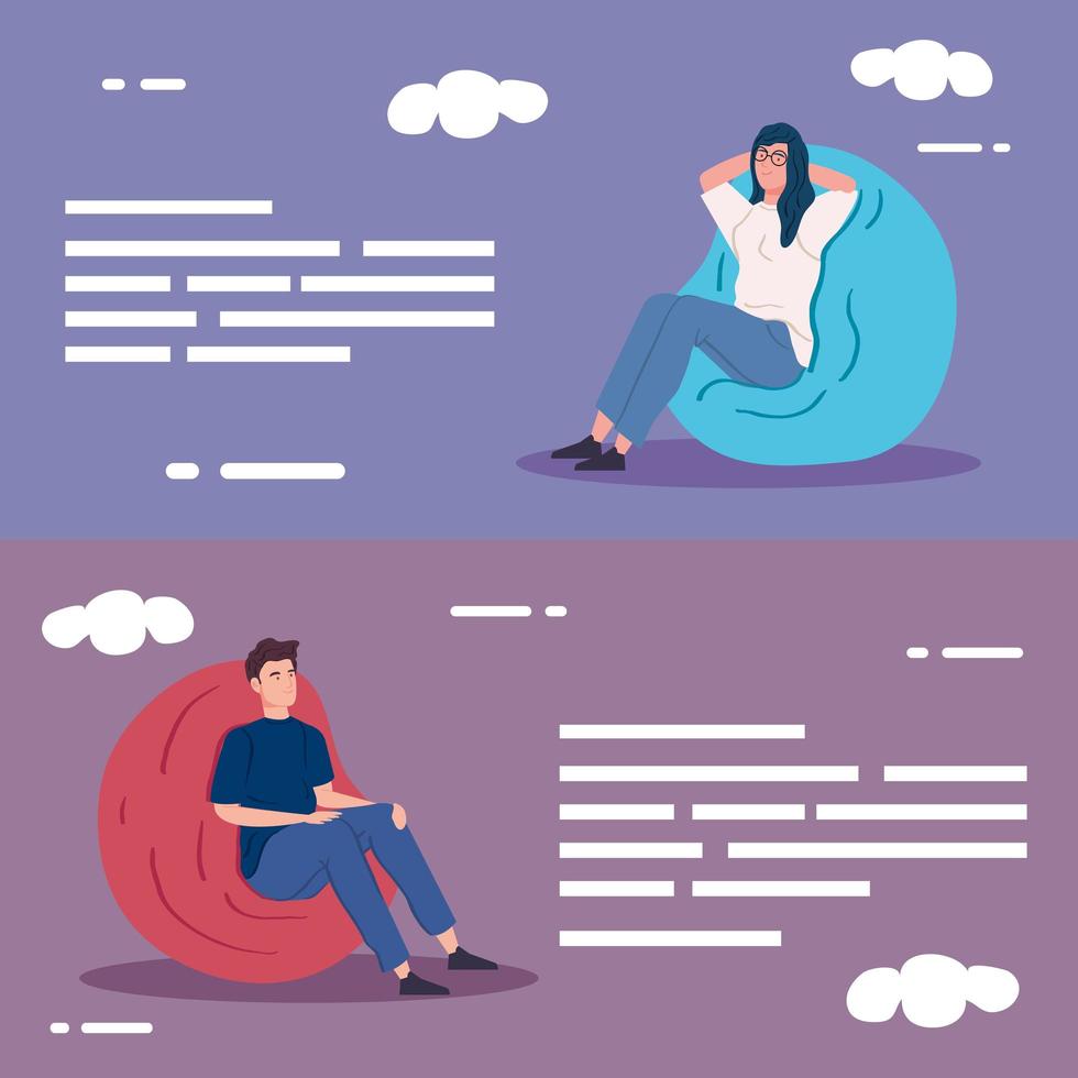 young couple in pouf soft avatar character vector