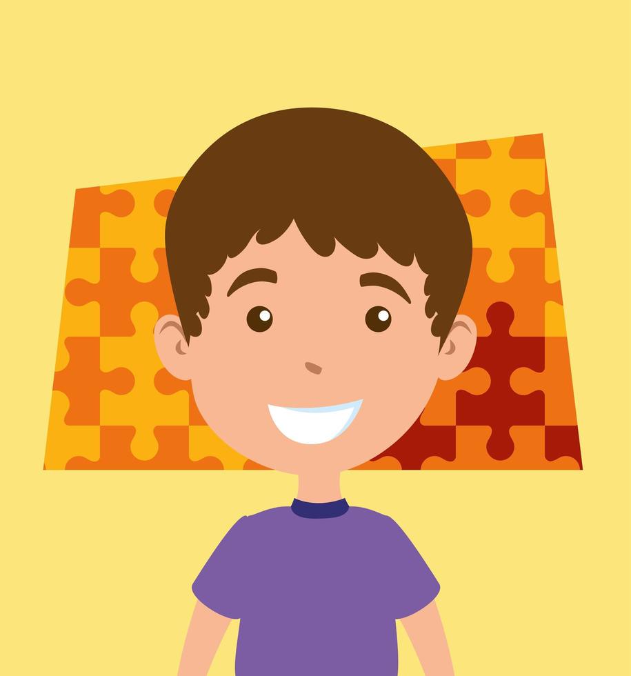 cute little boy with puzzle pieces avatar character vector