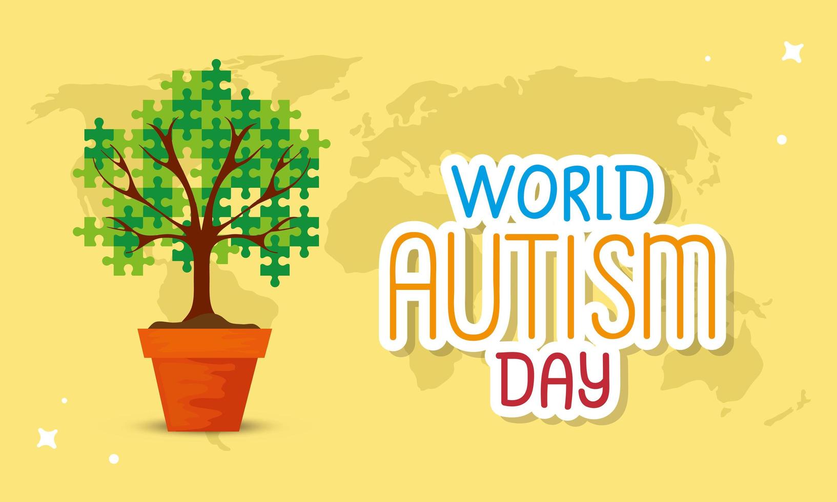 world autism day with tree of puzzle pieces vector