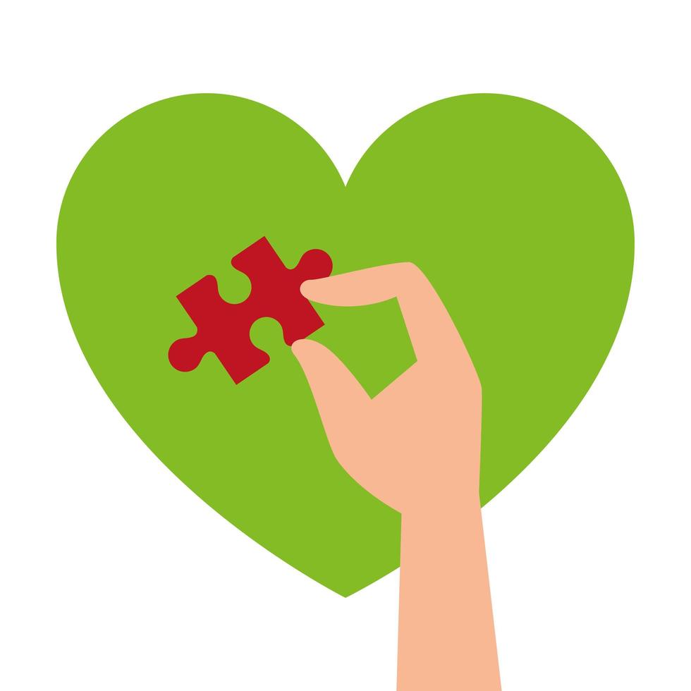 hand with puzzle piece and heart vector