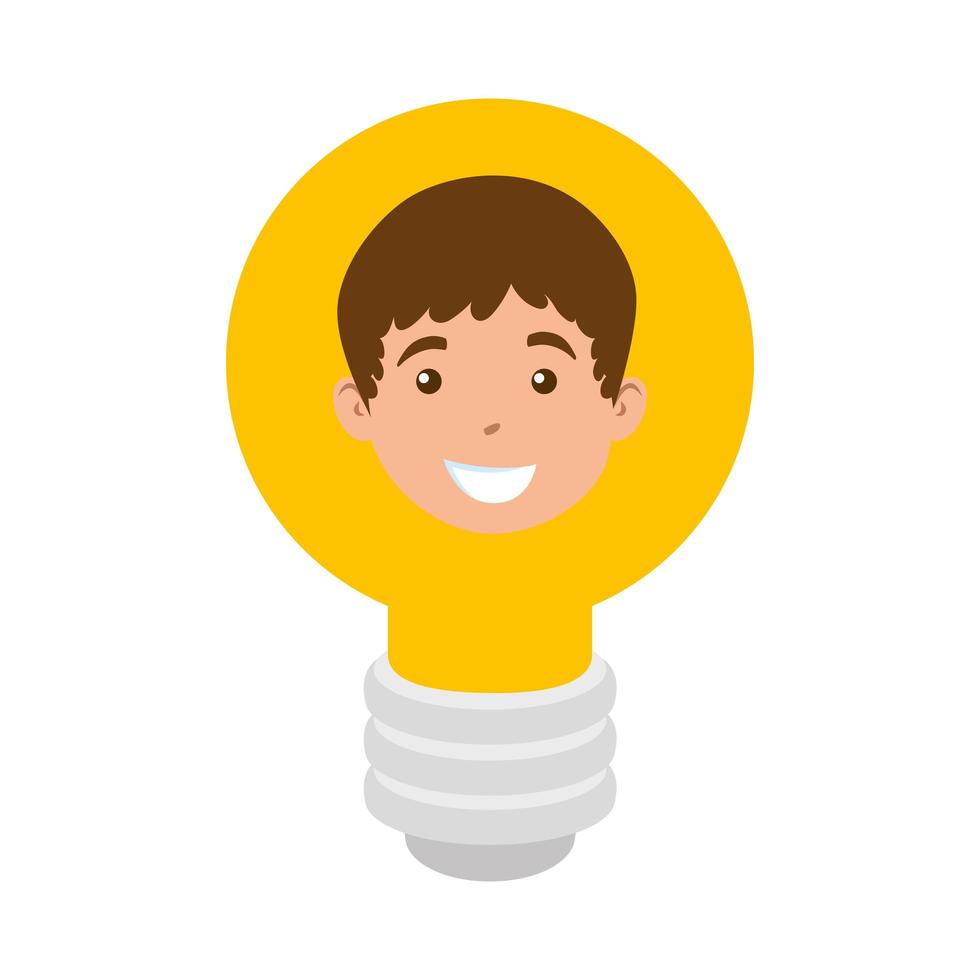 head of cute little boy in light bulb vector