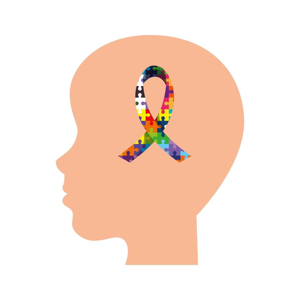 profile head and ribbon with puzzle pieces vector