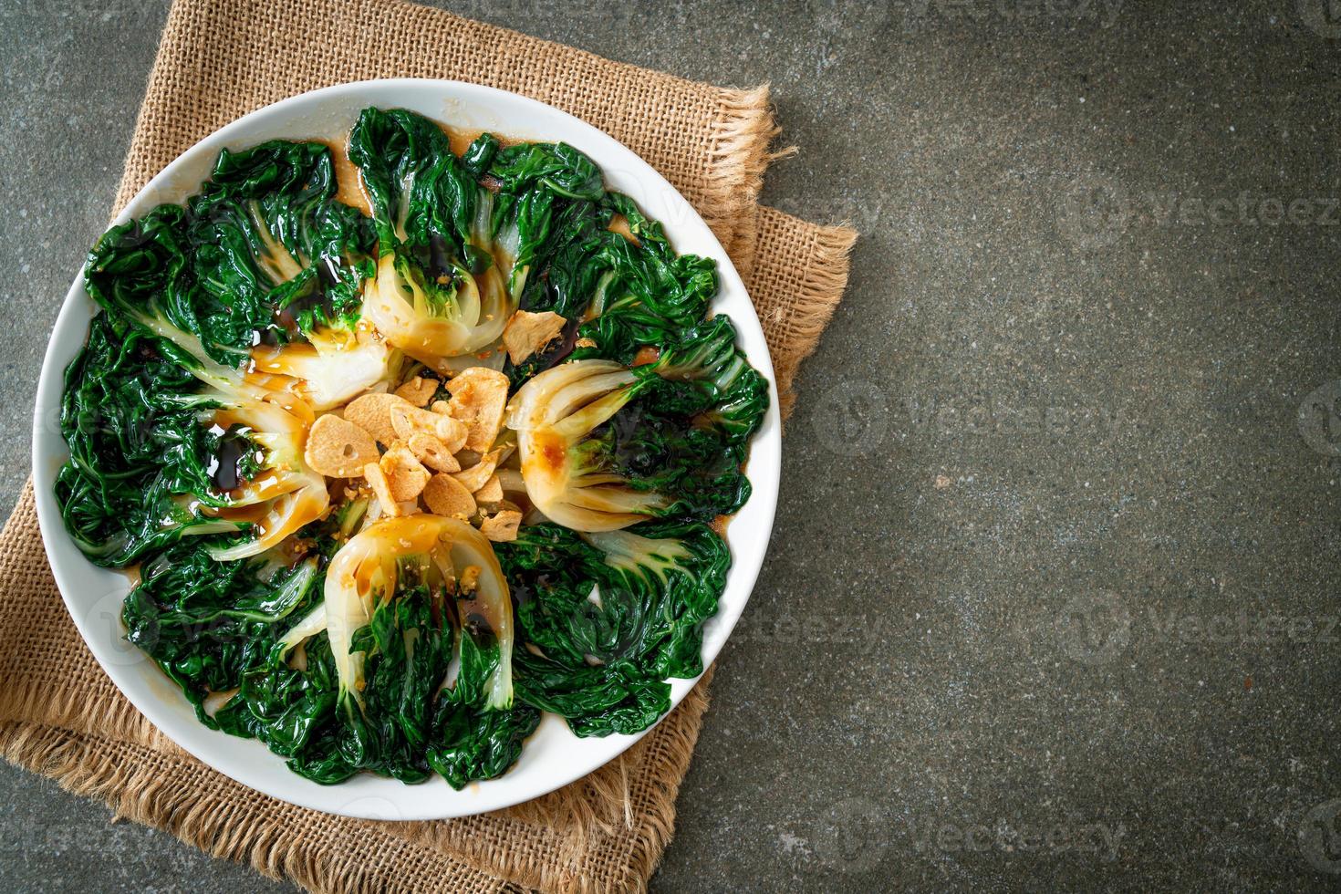 baby Chinese cabbage with oyster sauce and garlic photo