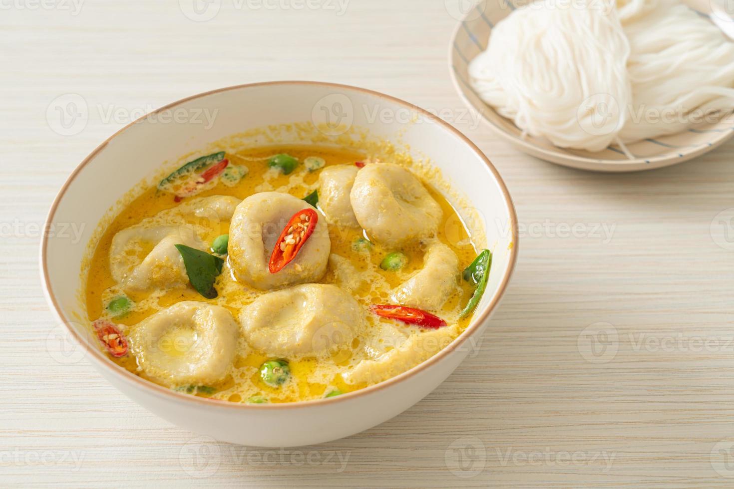 Green curry soup with Fish ball photo