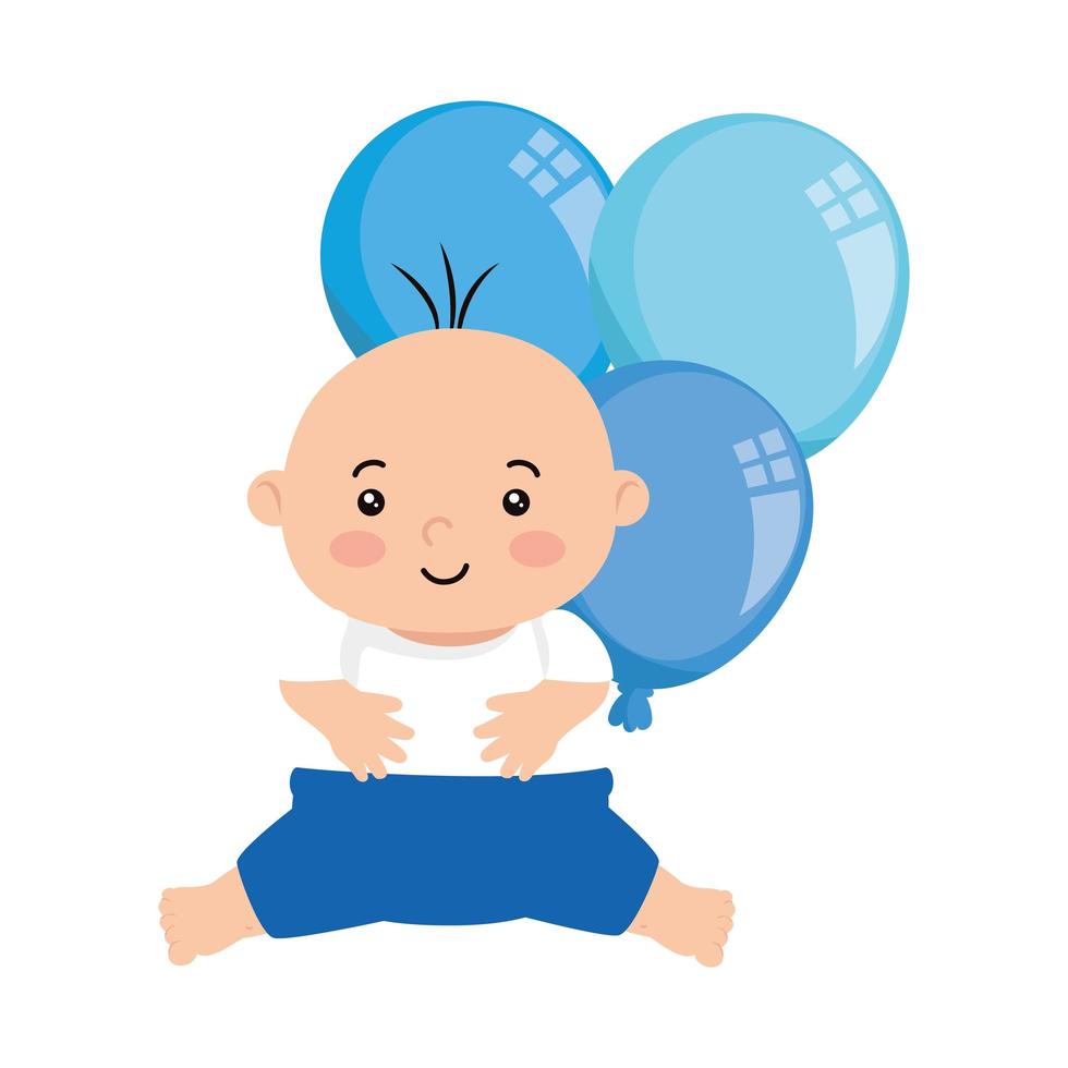 cute baby boy with balloons helium vector