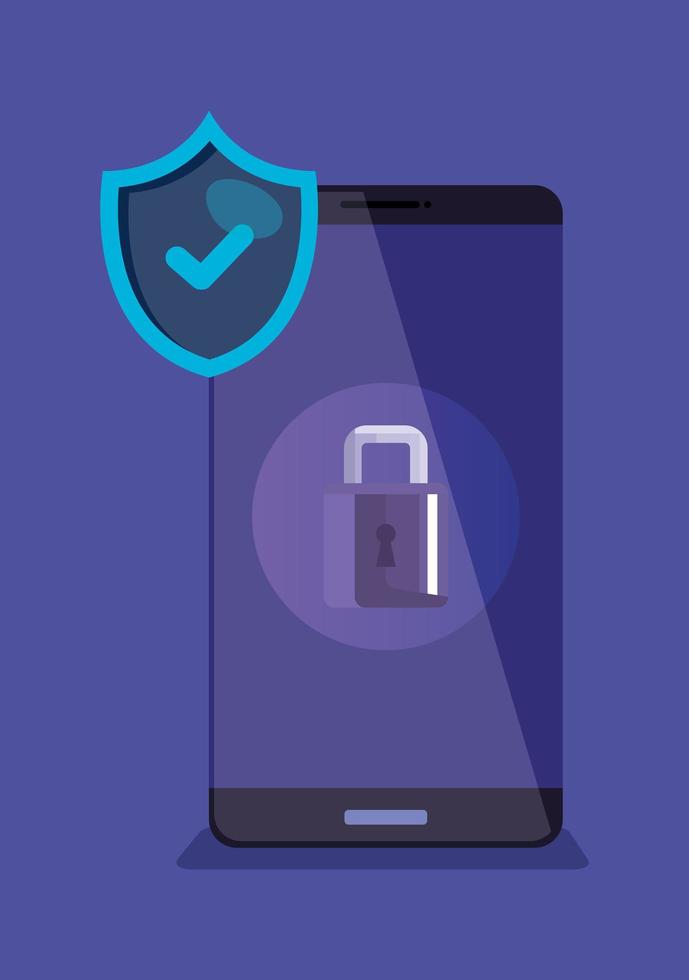 smartphone with shield and padlock vector