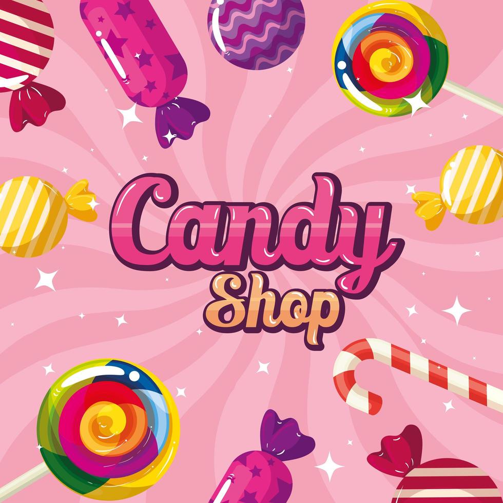 poster of candy shop with frame caramels vector
