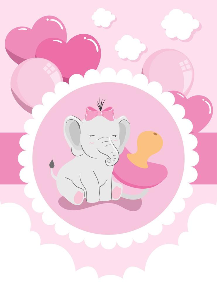 lindo elefante hembra con chupete y decoración vector