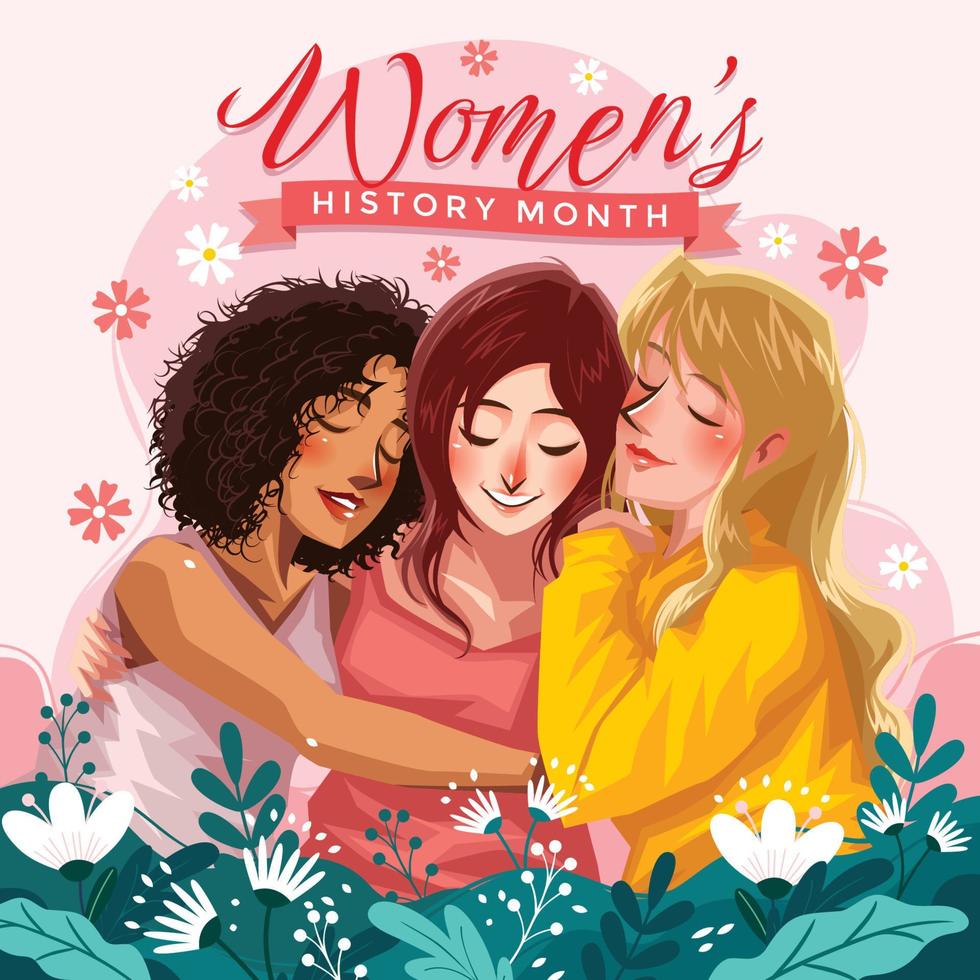 Women's History Month Concept with Girls Hugging Each Other vector