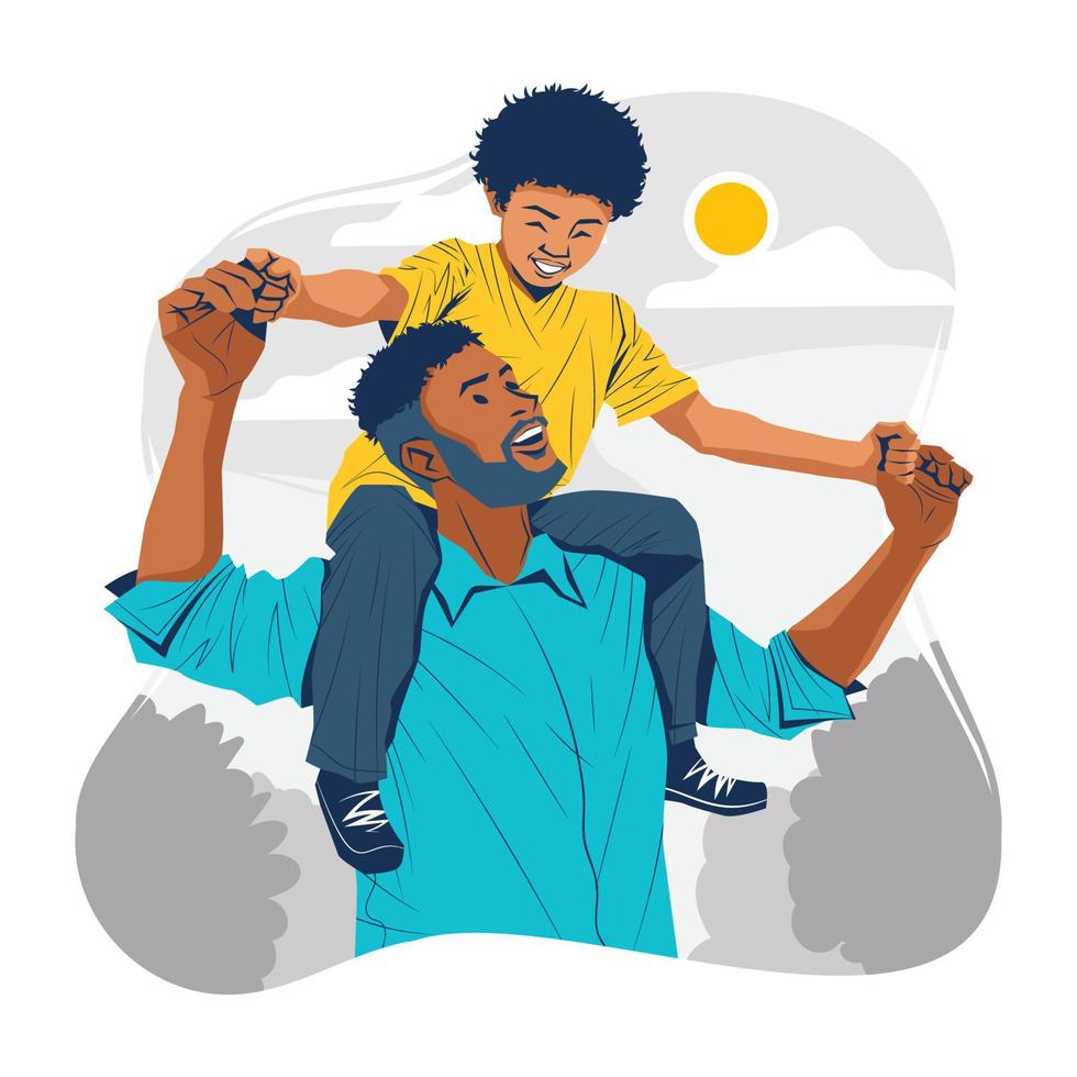 Dad Carrying Son on Shoulders Concept vector