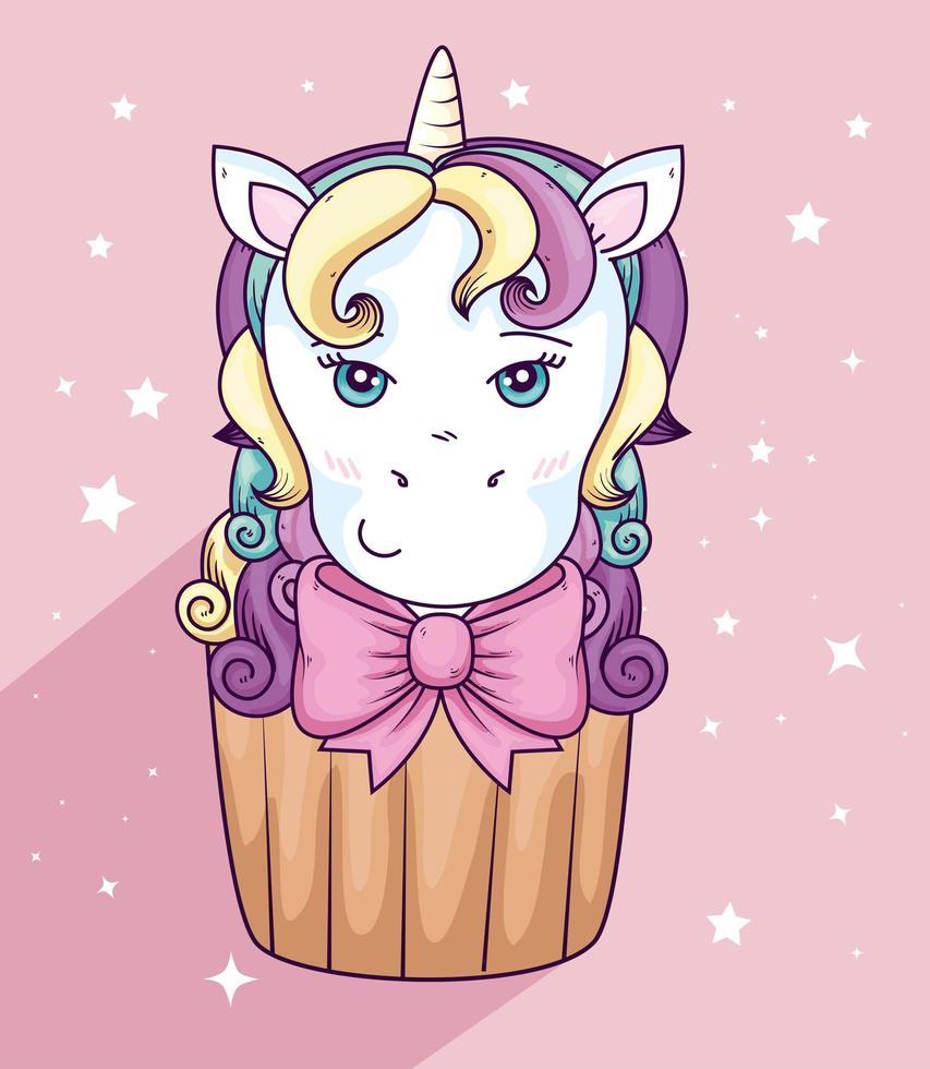 cupcake de cabeza de lindo unicornio vector