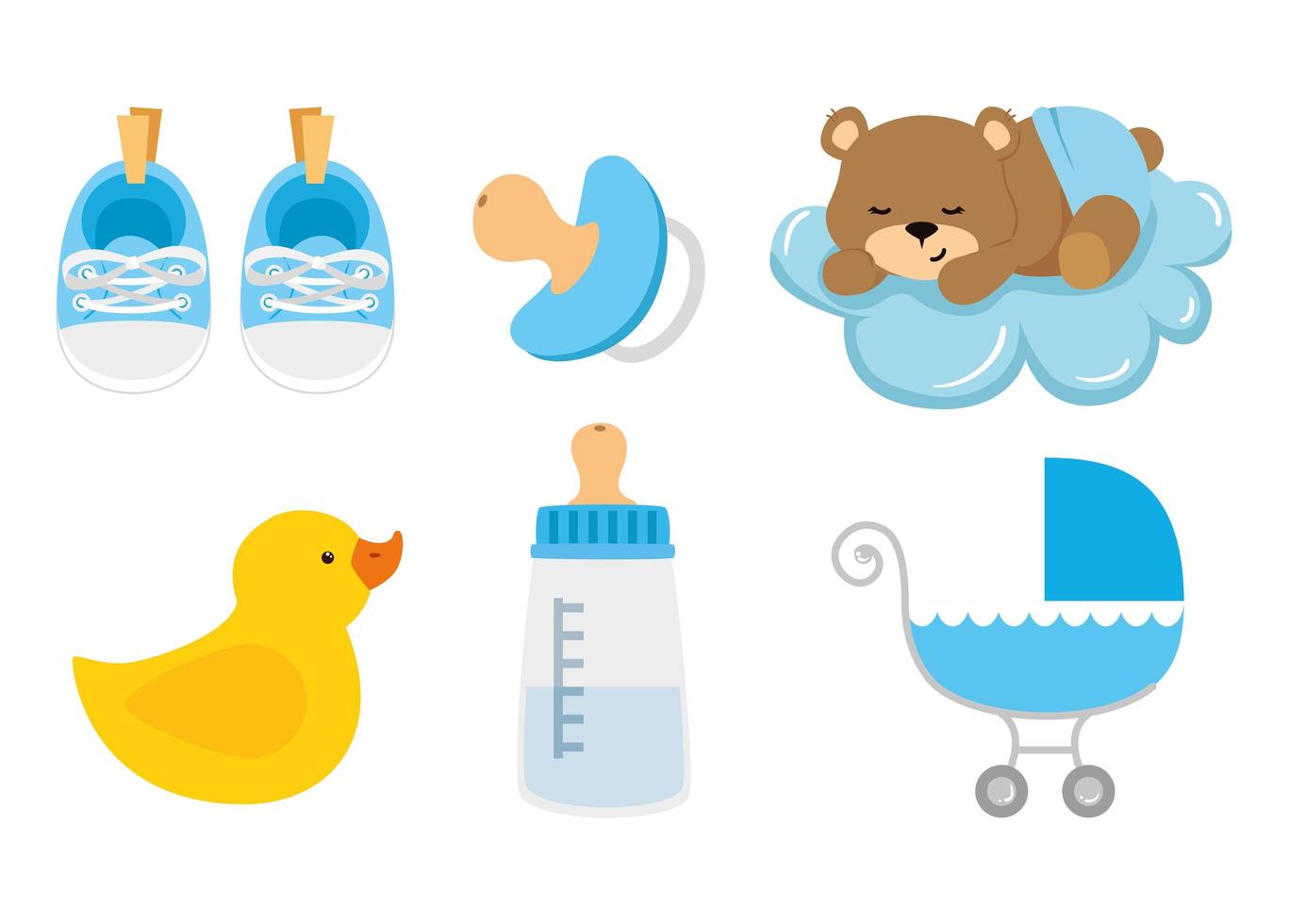 set cute icons of baby shower vector