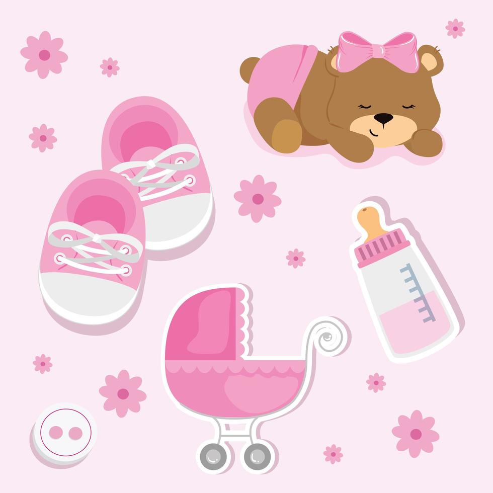 set cute icons of baby shower vector