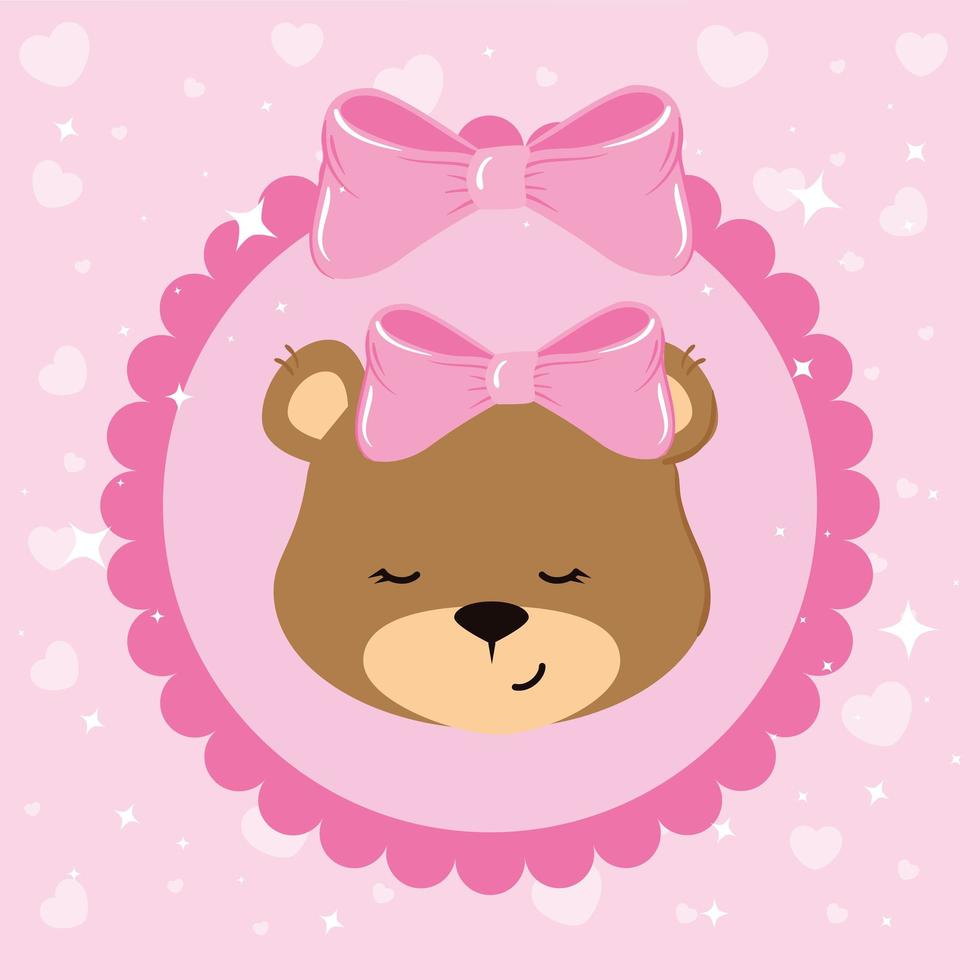 face of cute teddy bear female in lace frame vector