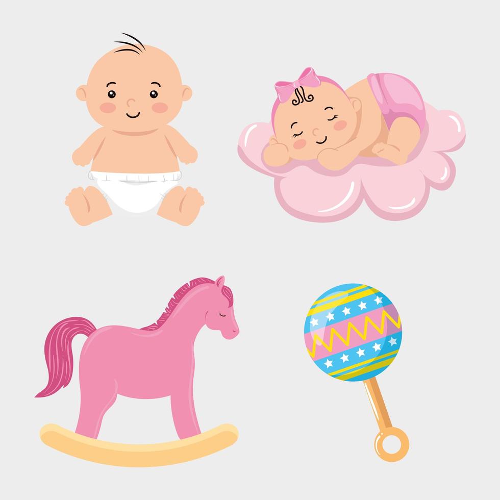 set cute icons of baby shower vector