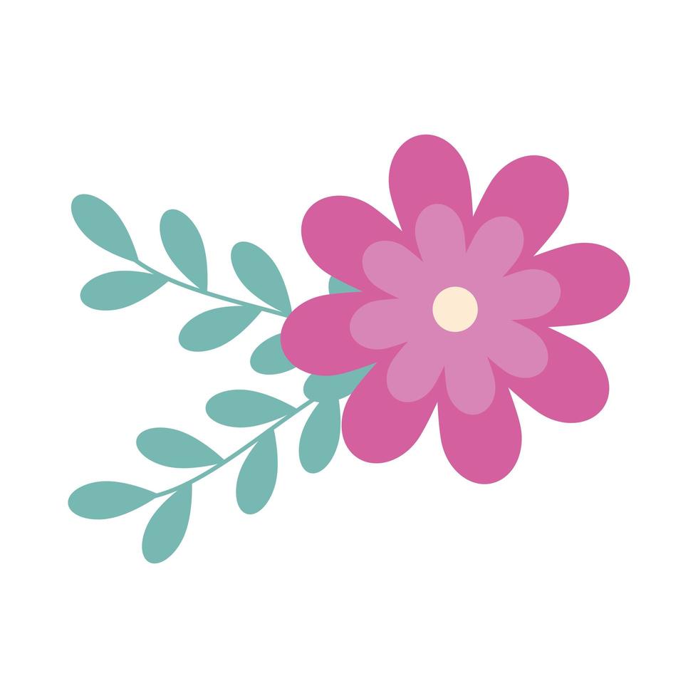 cute flower with branches and leafs decoration vector