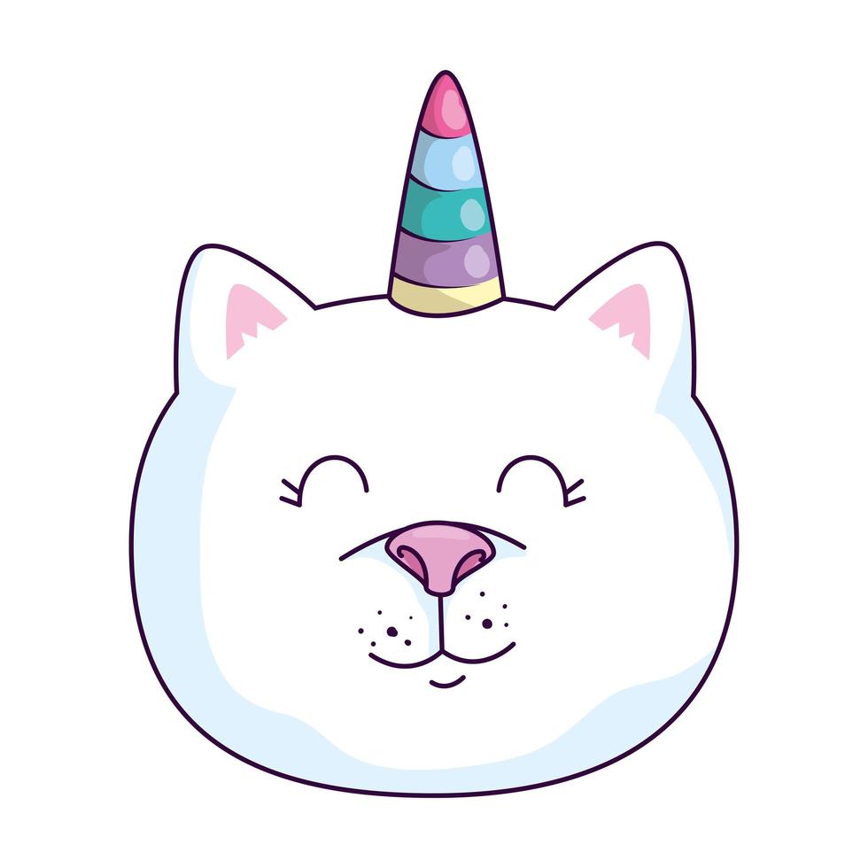 face of cute cat unicorn fantasy icon vector