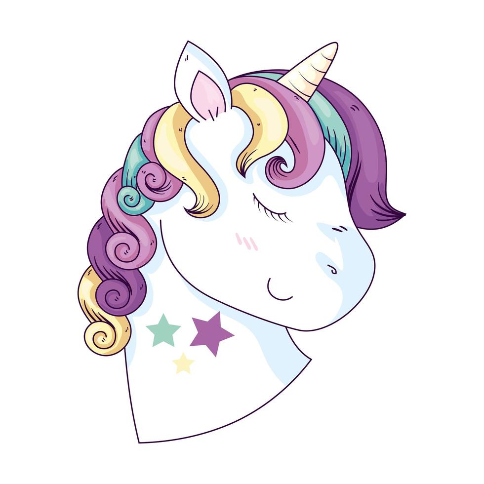 head of cute unicorn fantasy with stars decoration vector