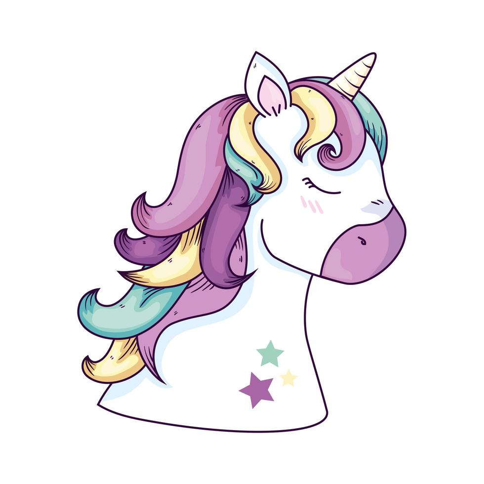 head of cute unicorn fantasy with stars decoration vector