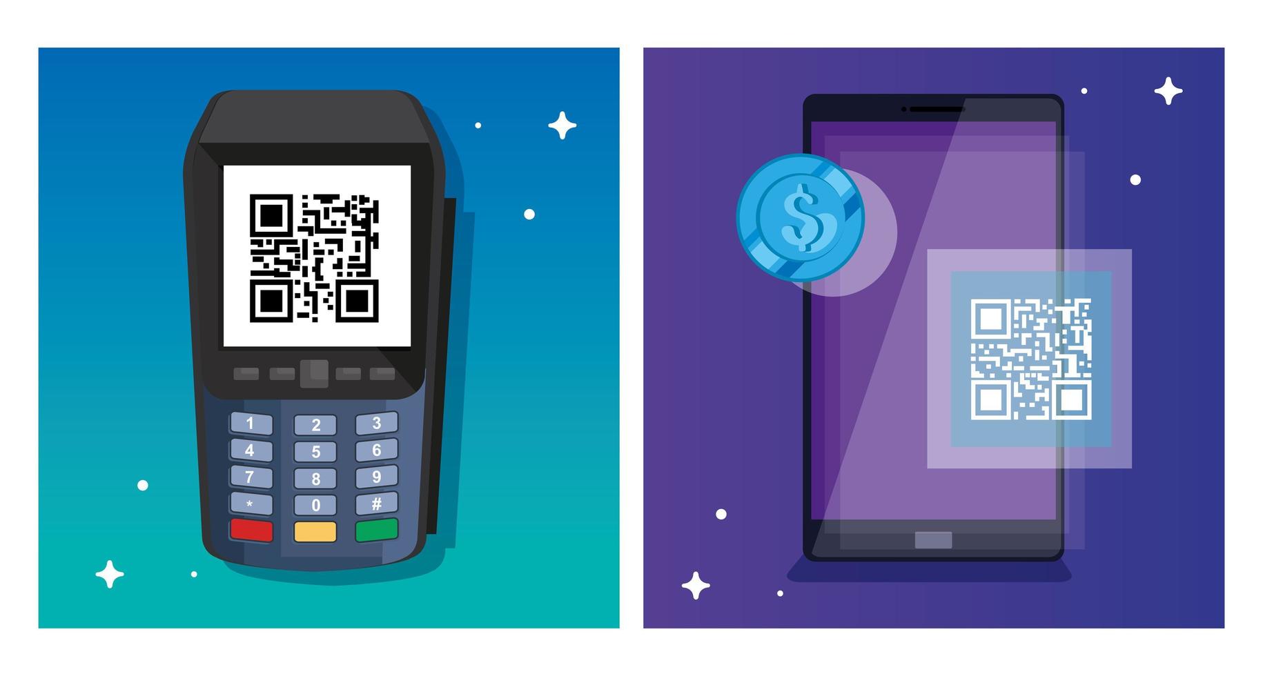 Establecer póster de código QR e iconos de escaneo vector