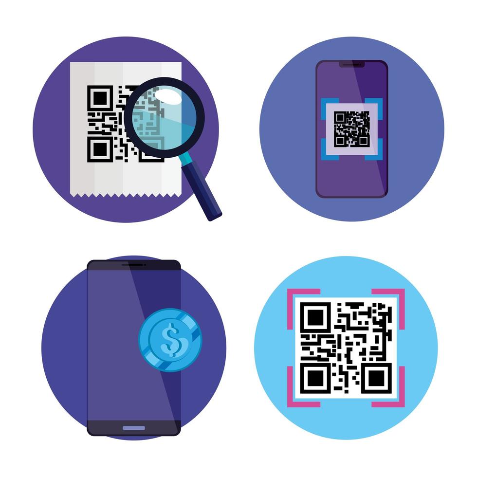 set scan qr code and icons vector