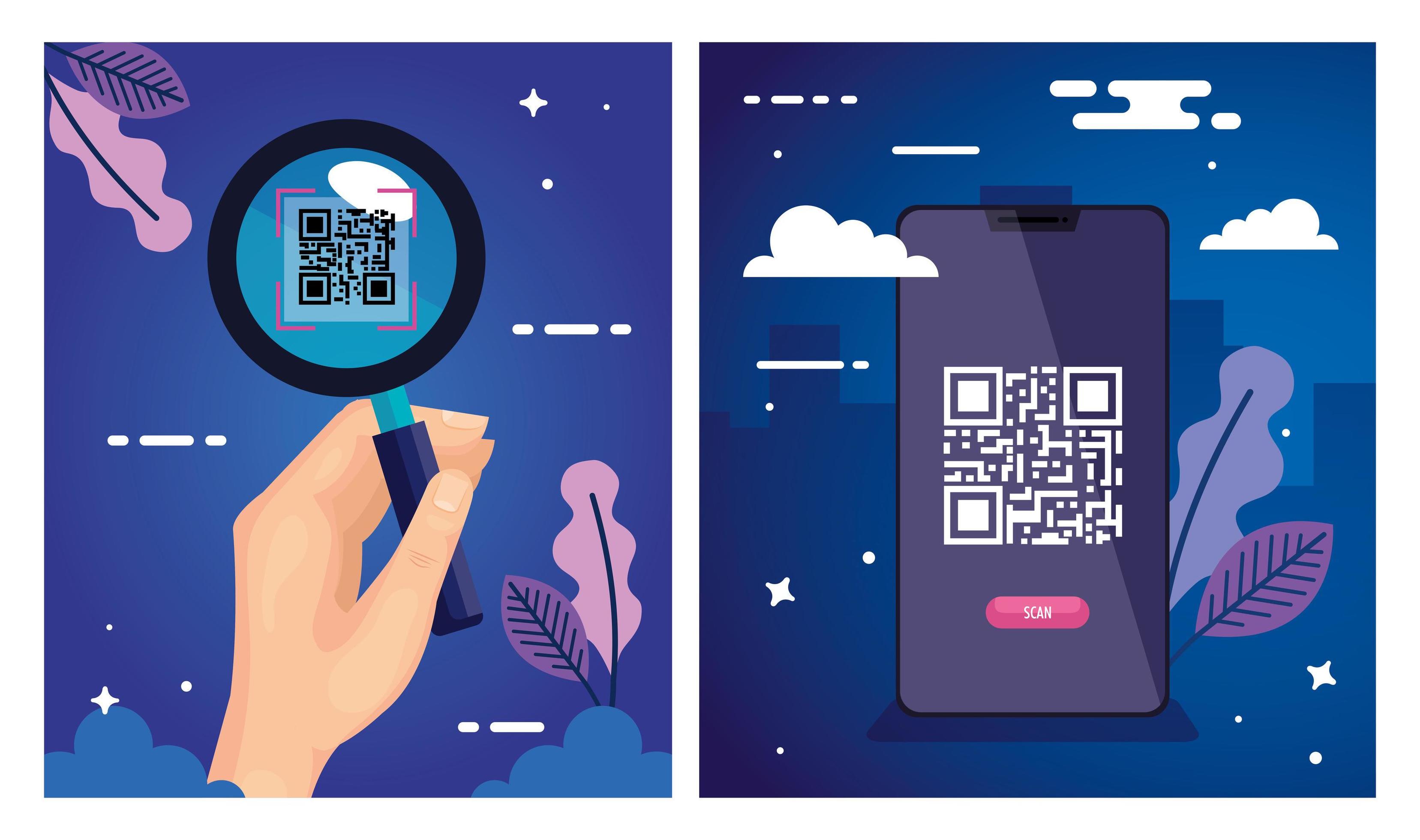 set poster of scan code qr and icons 4832884 Vector Art at Vecteezy