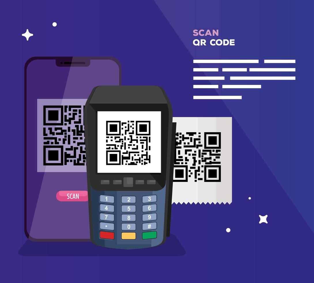 scan qr code with dataphone and smartphone vector