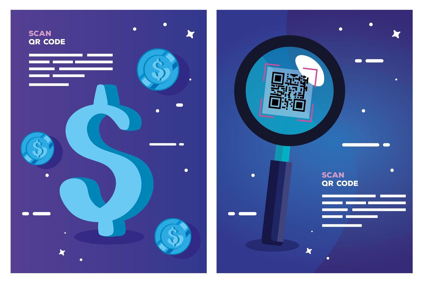 set poster of scan code qr and icons vector