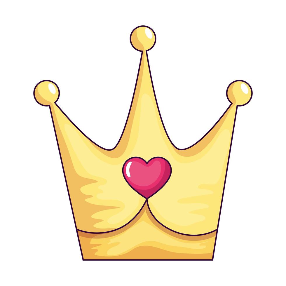 cute crown with heart isolated icon vector