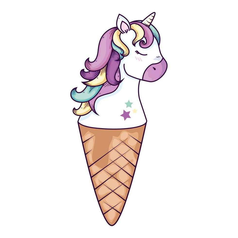 Lindo unicornio helado icono aislado vector