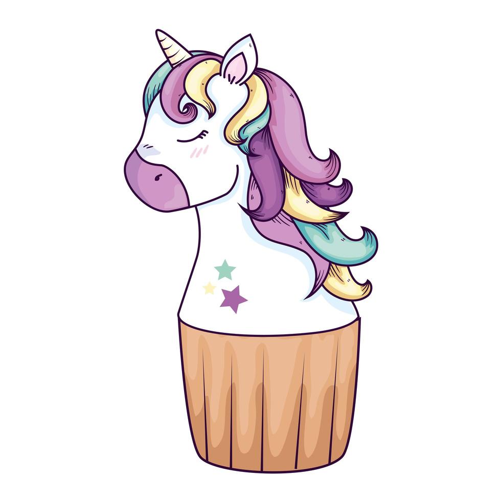 cupcake de cabeza de lindo unicornio vector