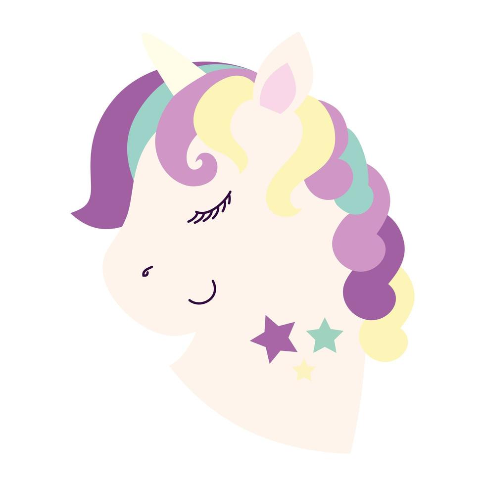 cabeza de unicornio lindo fantasía con decoración de estrellas vector