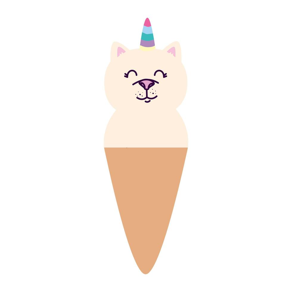 cute cat unicorn ice cream isolated icon vector