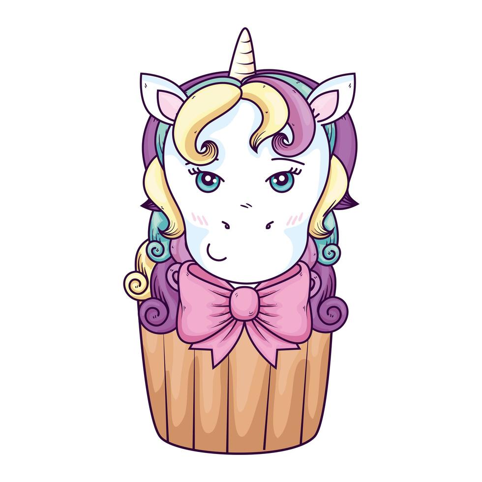 cupcake de cabeza de lindo unicornio vector