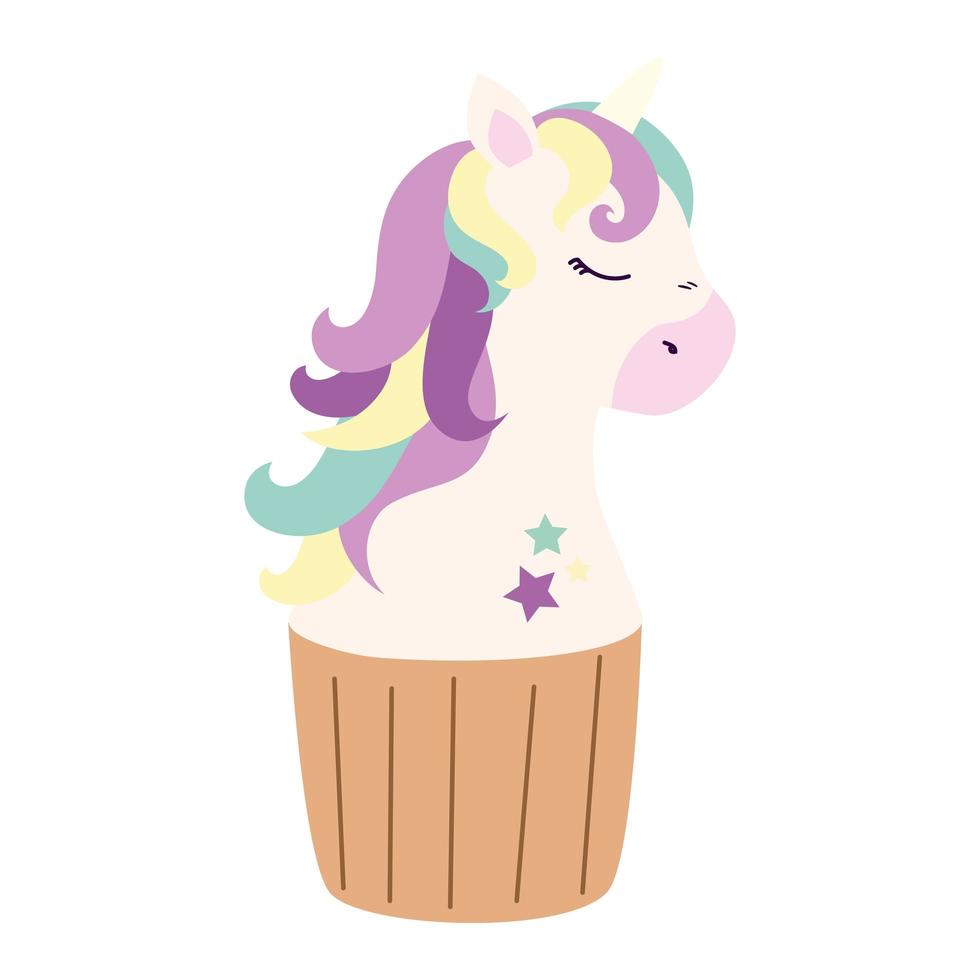 cupcake de cabeza de lindo unicornio vector