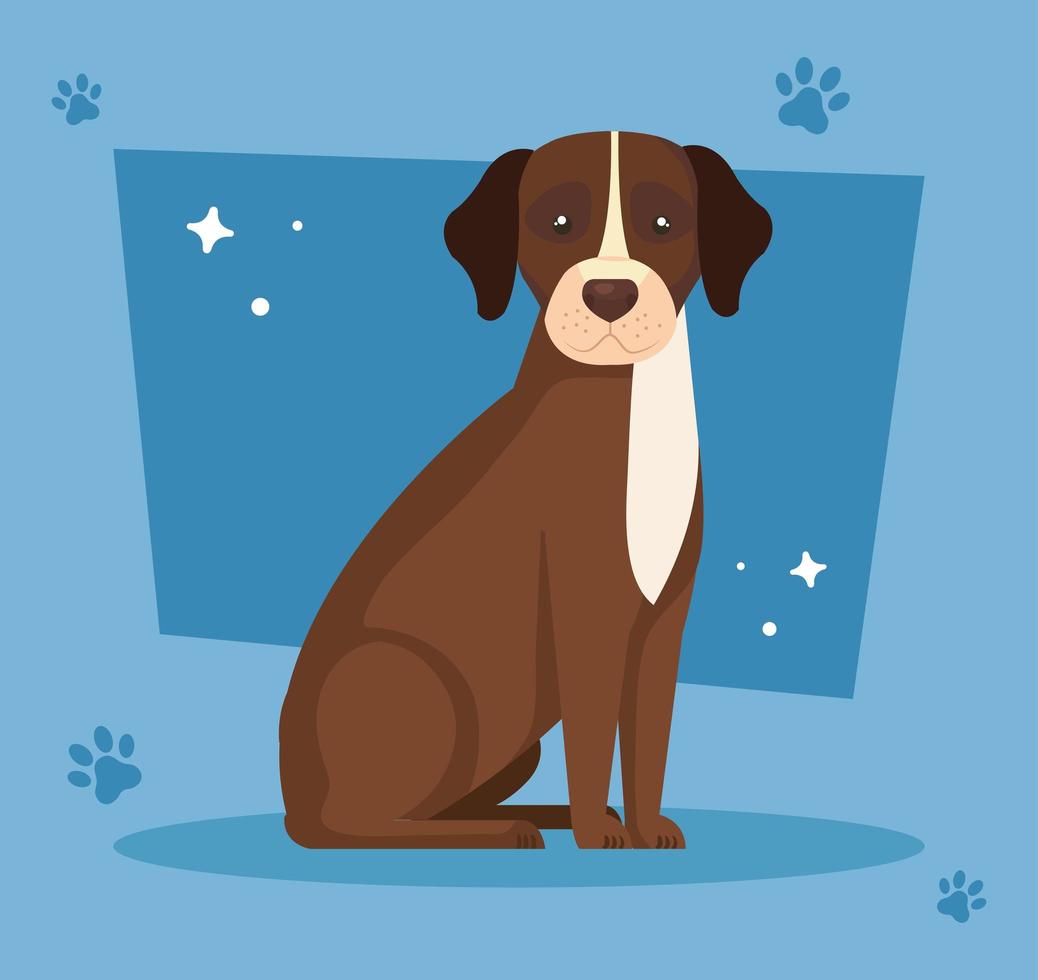 brown dog with white spot in background with pawprints vector