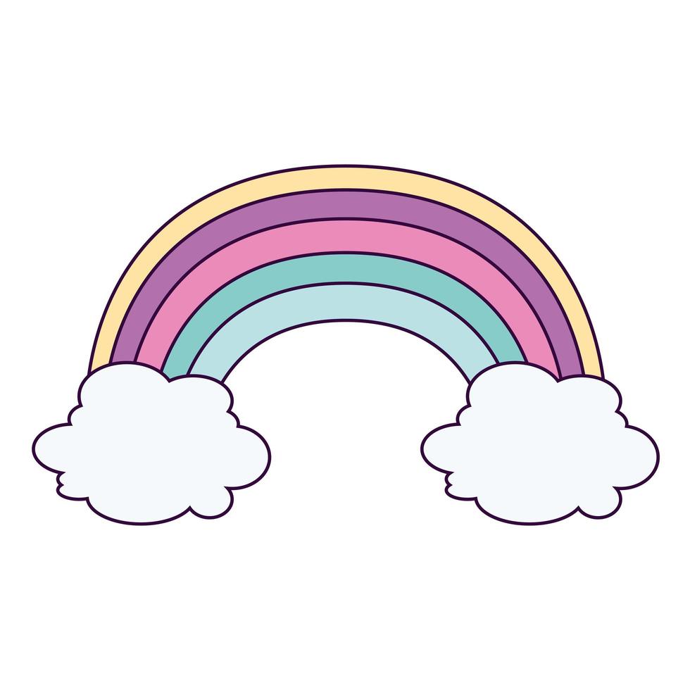 lindo arco iris con nubes icono aislado vector