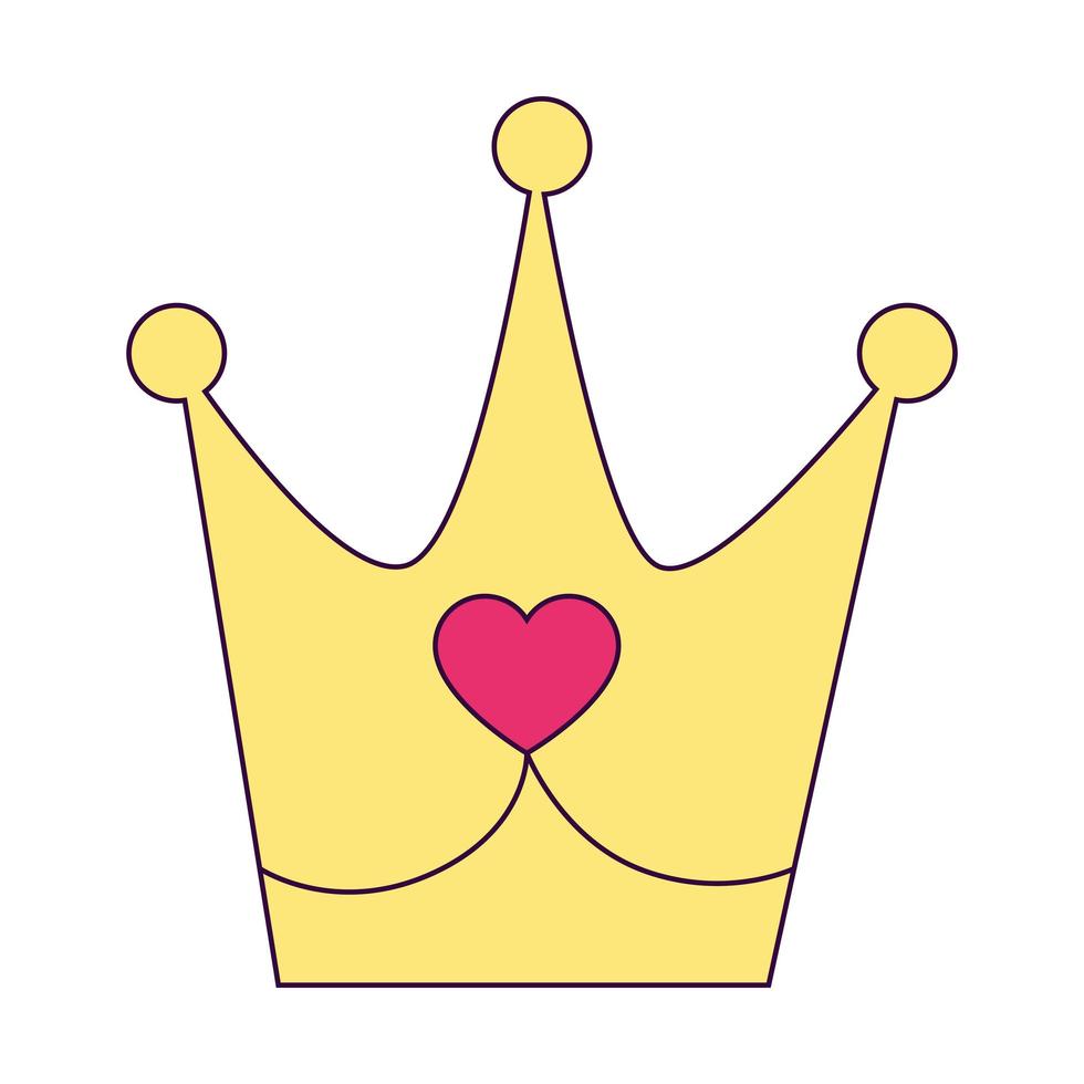 cute crown with heart isolated icon vector