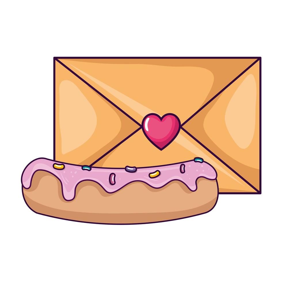 cute envelope with heart and delicious cake vector