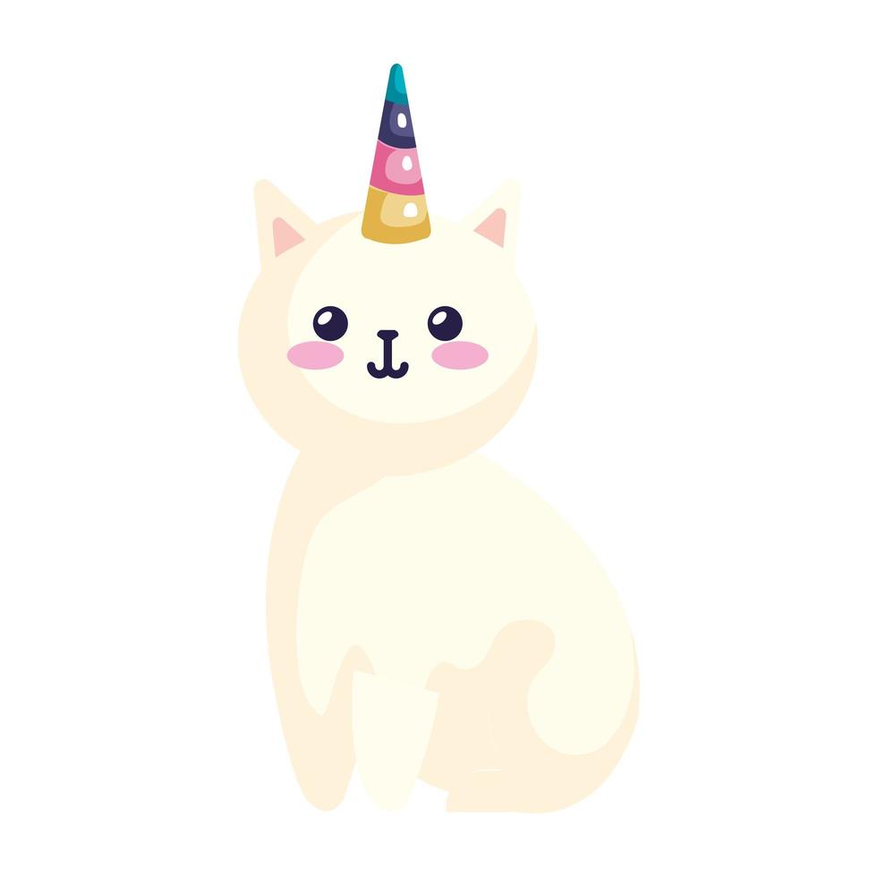 lindo, gato, unicornio, fantasía, icono vector