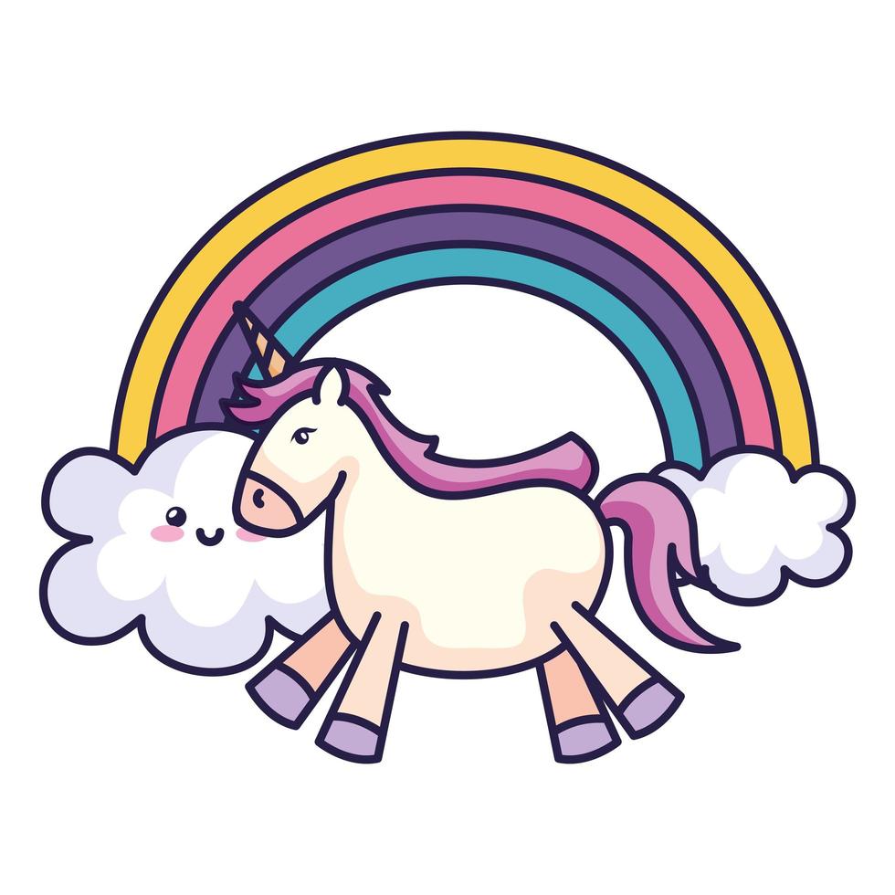 cute unicorn with rainbow kawaii style vector
