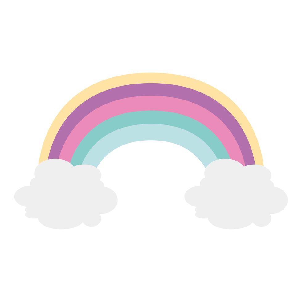 lindo arco iris con nubes icono aislado vector