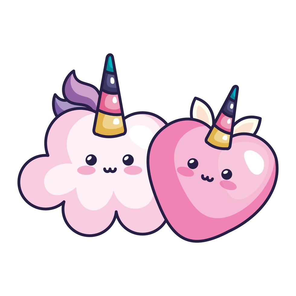 cute cloud with heart unicorn kawaii style icon vector