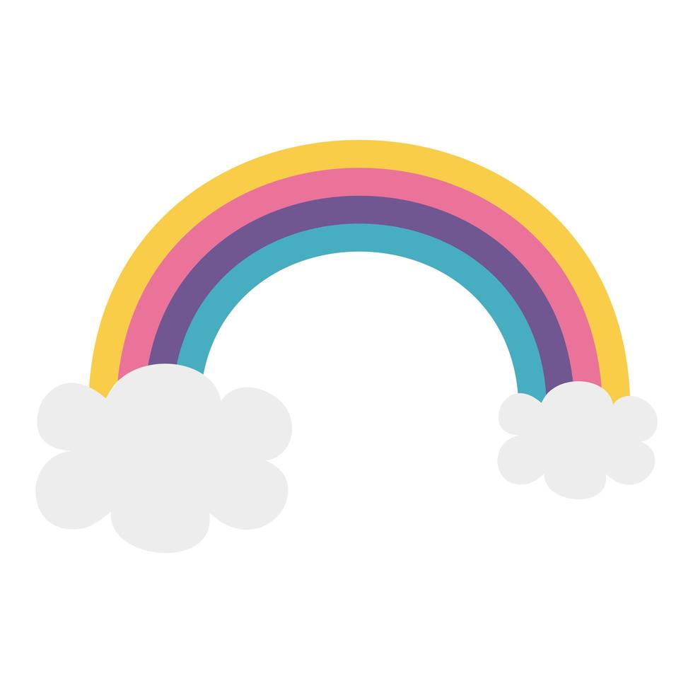 lindo arco iris con nubes icono aislado vector