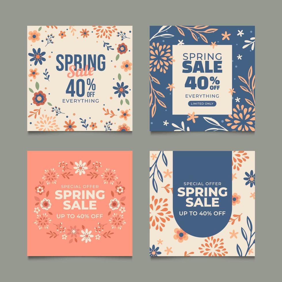 conjunto de plantilla de publicación de redes sociales de venta de primavera vector