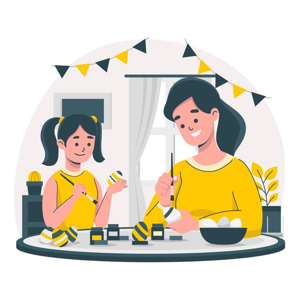 Mother And Daughter Decorating Easter Egg vector