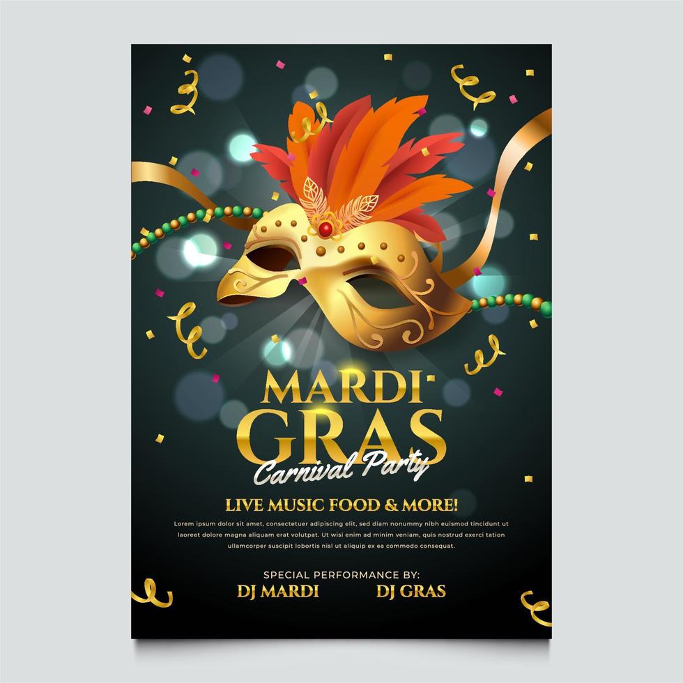 cartel de mardi gras con máscara y cuentas vector