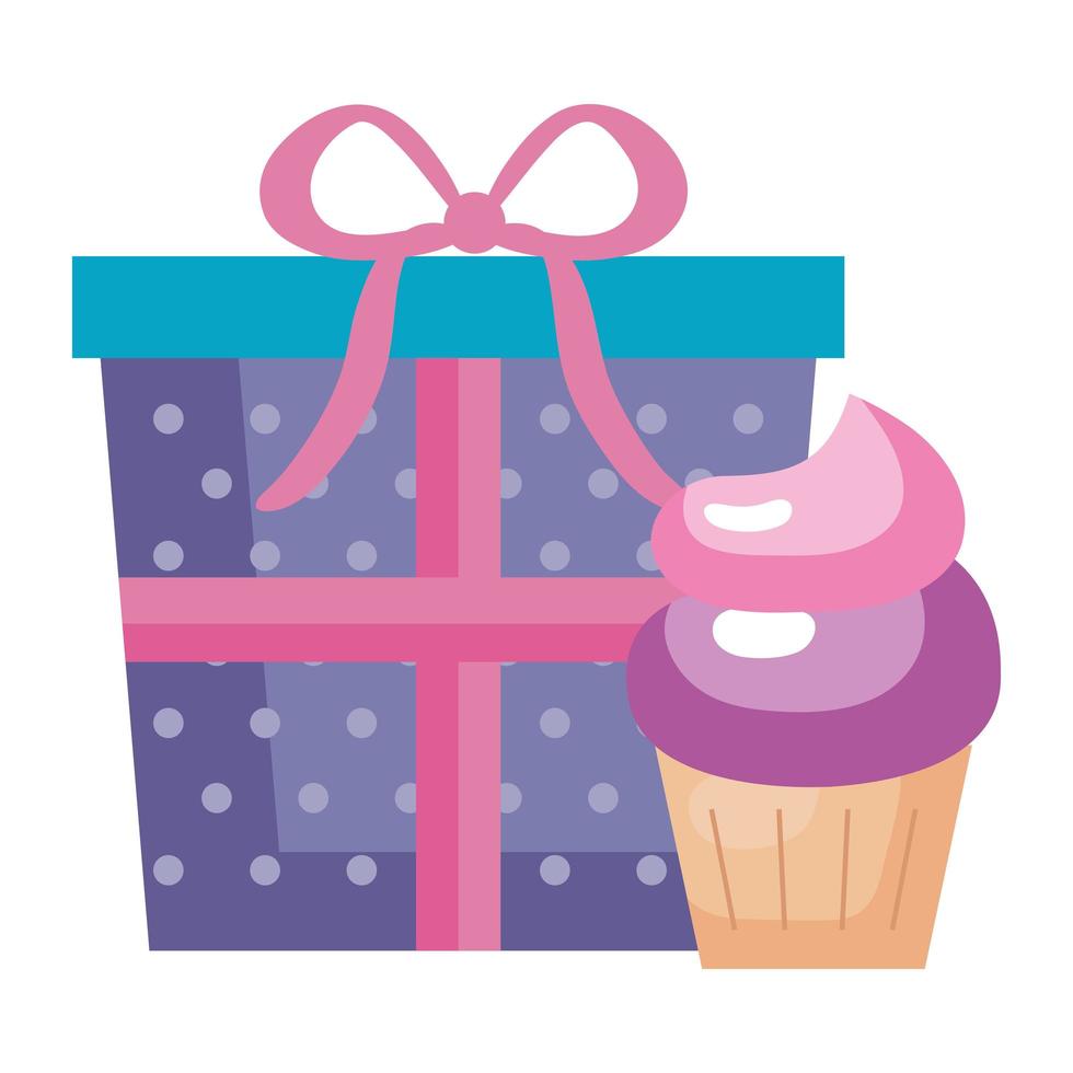 Caja de regalo presente con cupcake icono aislado vector