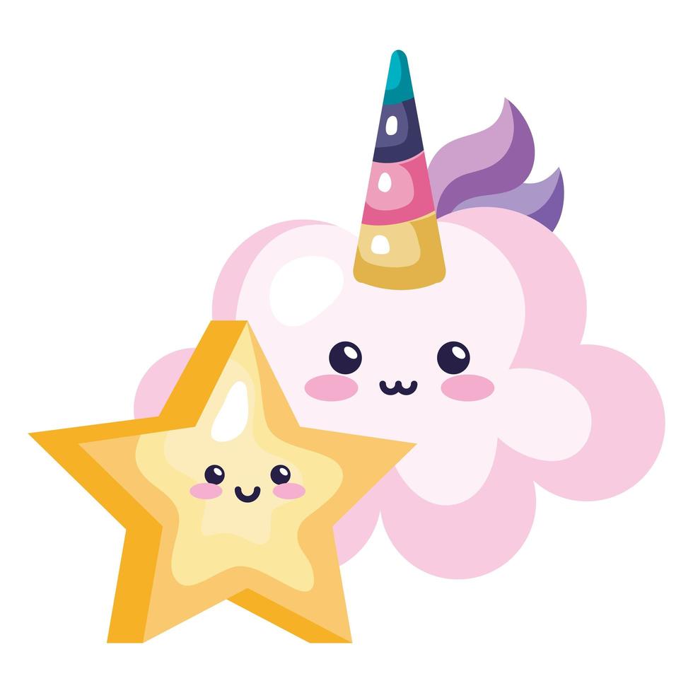 cute cloud unicorn with star kawaii style icon vector