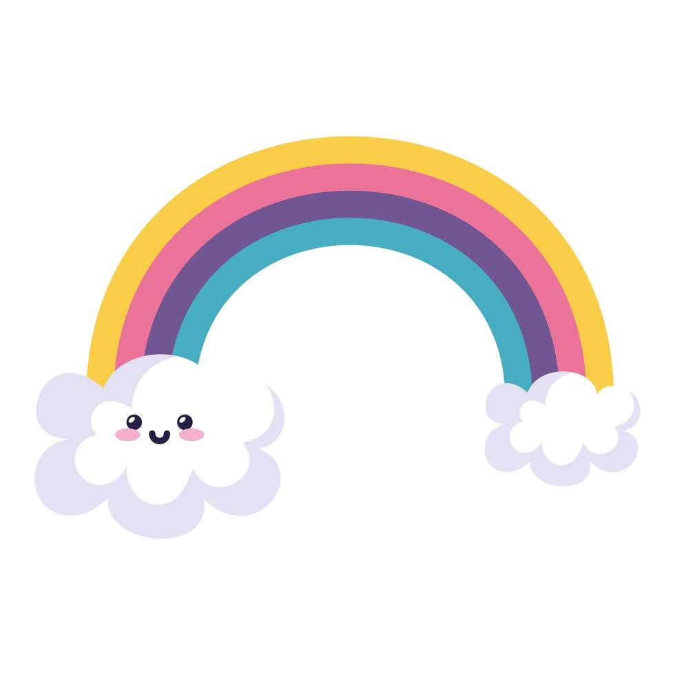 cute rainbow with clouds kawaii style vector